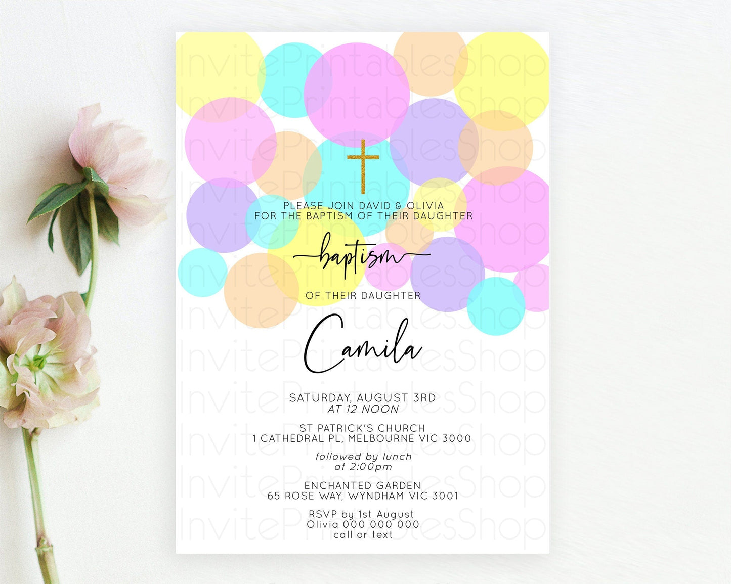 Pastel Baptism Invitation Pastel Confetti Baptism 1st Birthday Invitation Colorful Rainbow Confetti Bubbles Christening Invitation D10407