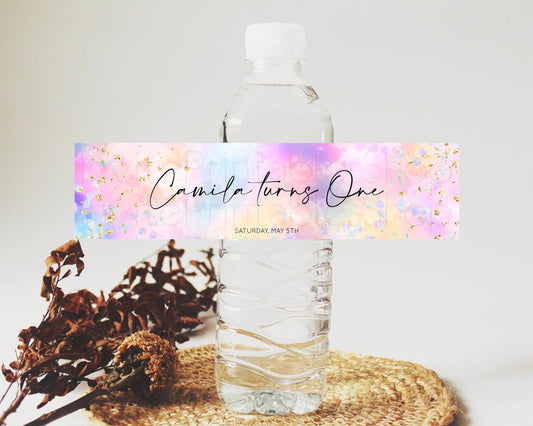 Editable Pastel Water Label Template Pastel Ombre Rainbow Watercolor Colorfu