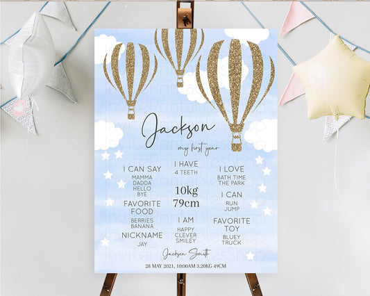 Editable Hot Air Balloon First Birthday Milestone Poster Hot Air Balloon Mil