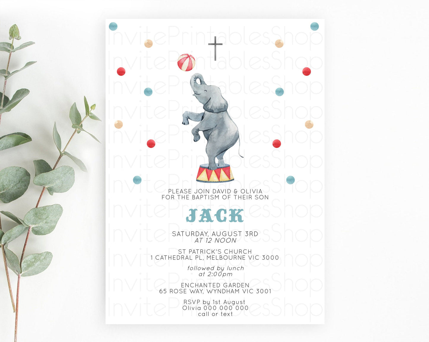 Circus Baptism Invitation Carnival Baptism 1st Birthday Invitation Clown Circus Lion Christening Invitation Circus Tent Elephant D10461