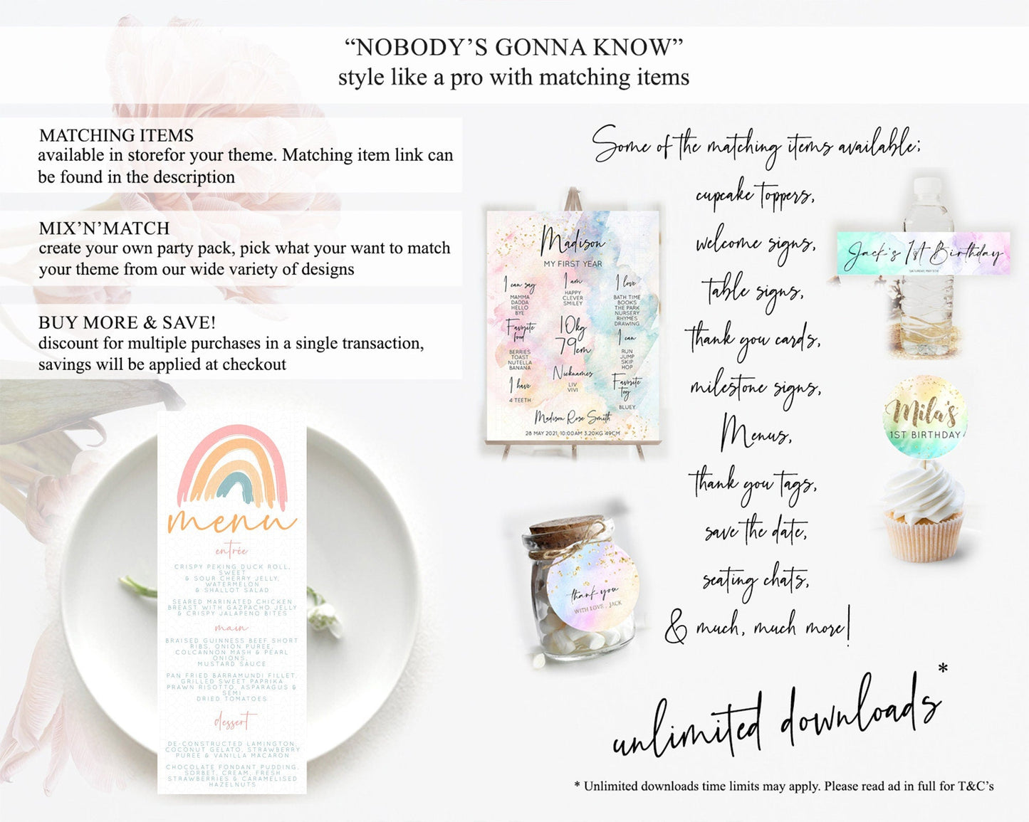 Pastel Rainbow Menu Boho Rainbow Menu Template Rainbow Boho Table Decor Pastel Rainbow Dinner Dessert Menu Rainbow Party Food Menu D10351