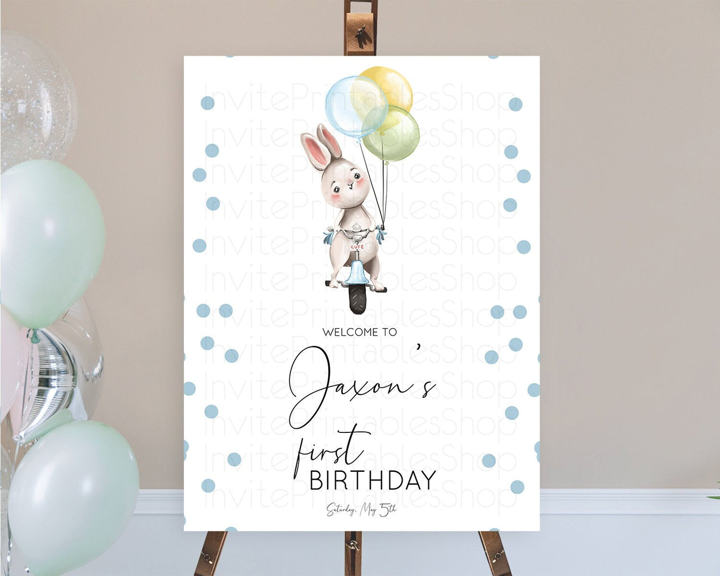 Bunny Welcome Sign Bunny Balloon Welcome Board Colorful Pastel Confetti Bunny Welcome Poster Sprinkles First Birthday Welcome Sign D10783