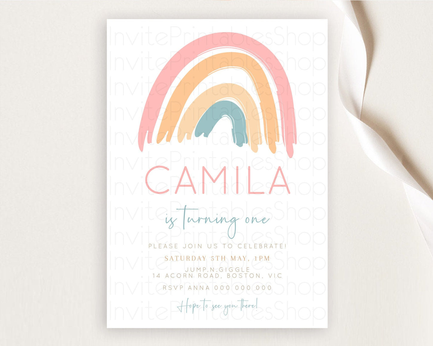 Pastel Rainbow Birthday Invitation Pastel Rainbow Invitation Rainbow Invitation Pastel Invitation Boho Rainbow 1st First Birthday D10351