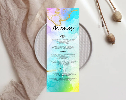 Editable Pastel Menu Pastel Rainbow Menu Template Colorful Pastel Table Deco