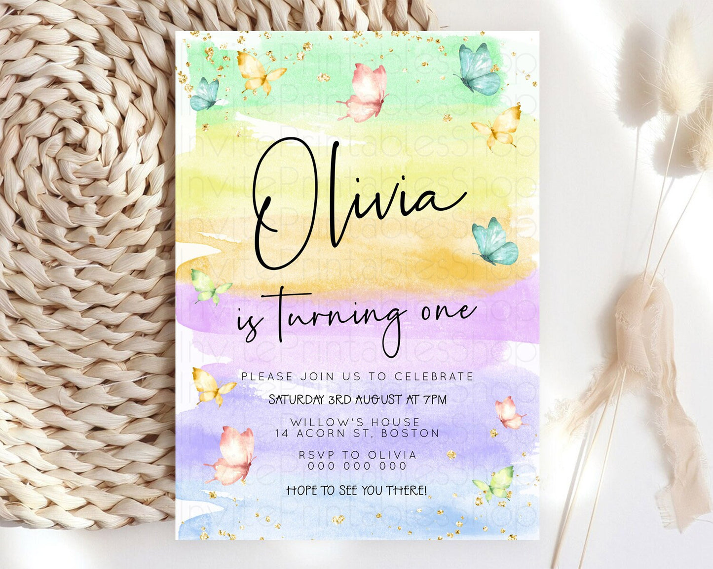 Pastel Butterfly Birthday Invitation Butterfly Birthday Invitation Whimsical Butterfly Enchanted Garden 1st 2nd Birthday Invitation D23181