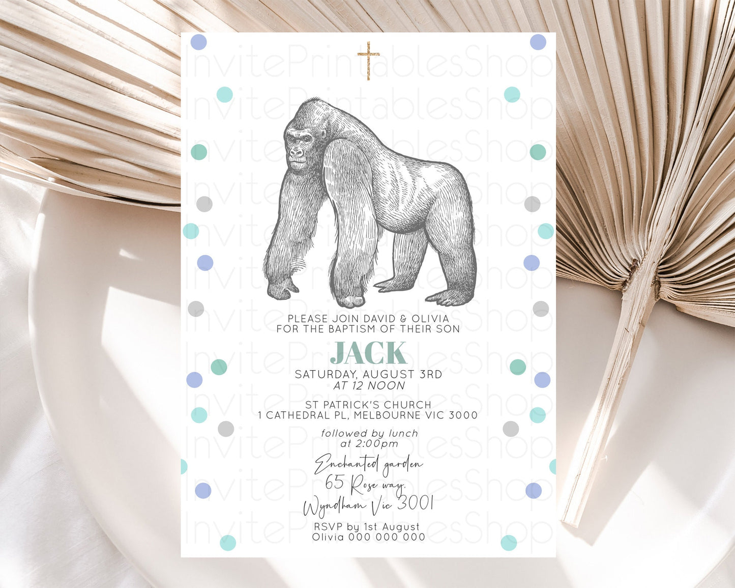 Gorilla Baptism Invitation Gorilla Baptism 1st Birthday Invitation Gorilla Jungle Adventure Christening Invitation Wild Zoo Theme D10854