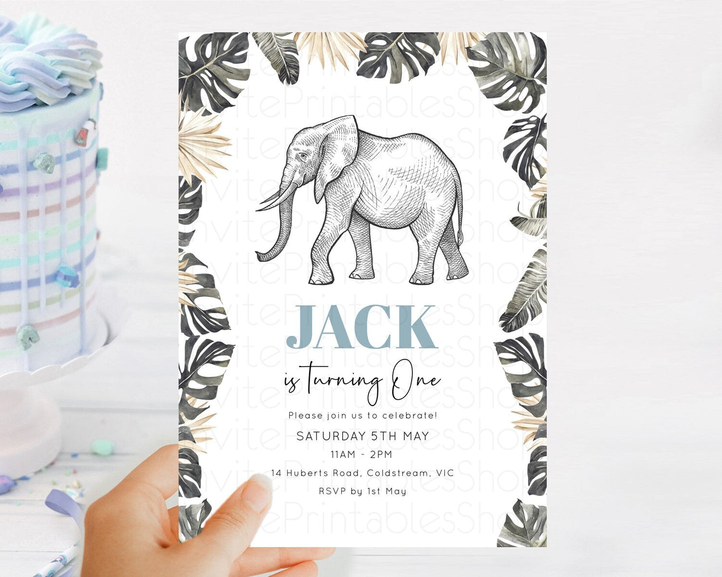 Elephant Birthday Invitation Elephant Invitation Elephant Birthday Safari Elephant Party TWO Wild ONE Jungle Adventure Zoo Birthday D10806