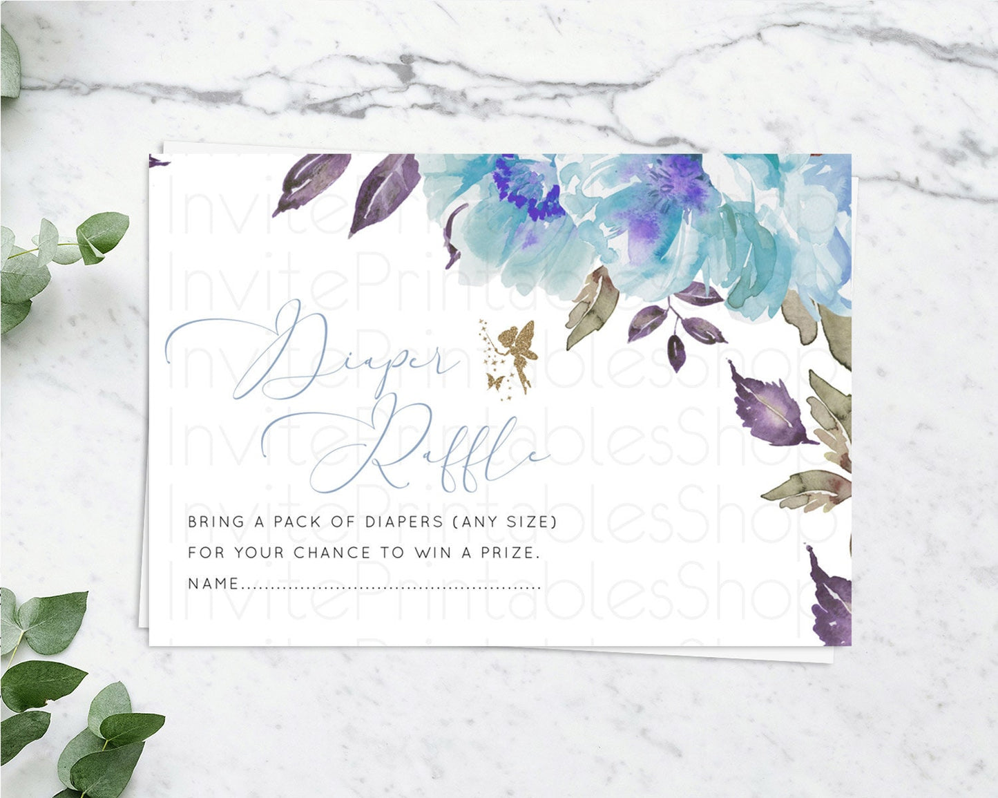 Editable Fairy Diaper Raffle Card Fairy Diaper Insert Enchanted Garden Fairy