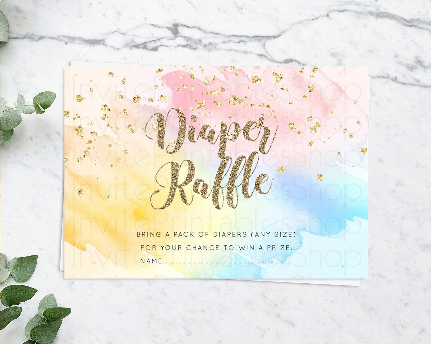 Pastel Diaper Raffle Card Pastel Rainbow Diaper Raffle Insert Colorful Ombre Watercolor Diaper Ticket Confetti Glitter Raffle Game D10556