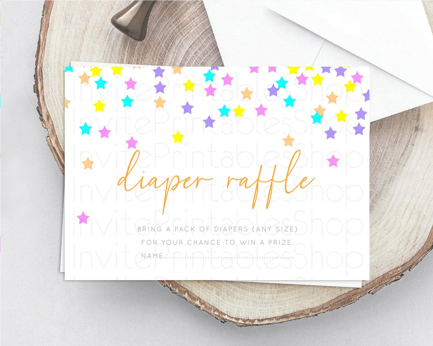 Pastel Star Diaper Raffle Card Shooting Star Diaper Raffle Insert Twinkle Little Star Diaper Ticket Rainbow Confetti Raffle Game D10397