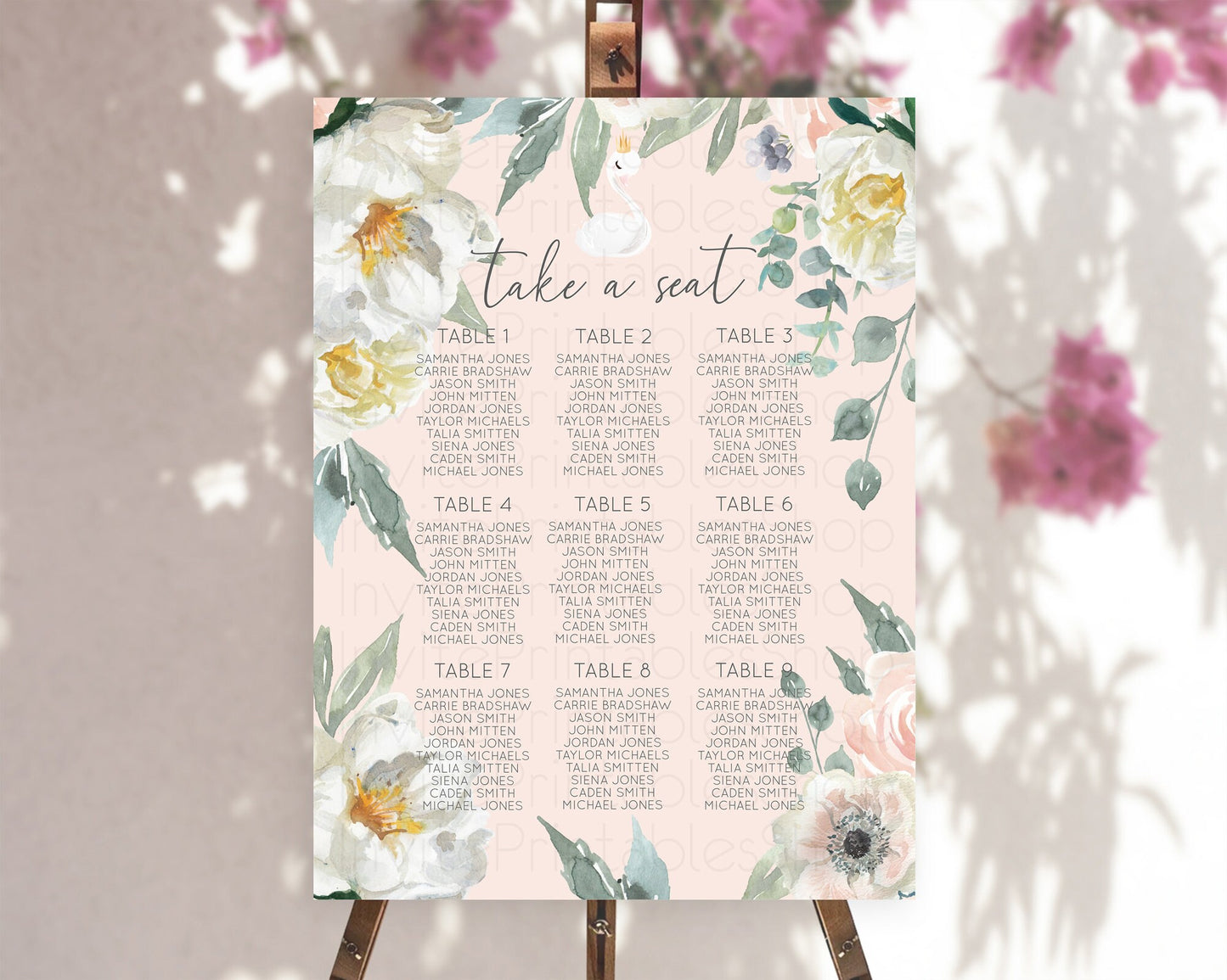 Swan Seating Chart Swan Princess Ballet Seating Sign Watercolour Pastel Floral Enchanted Forest Swan Lake Party Decor Secret Garden D10755