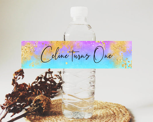 Editable Pastel Water Label Template Pastel Ombre Rainbow Watercolor Colorfu
