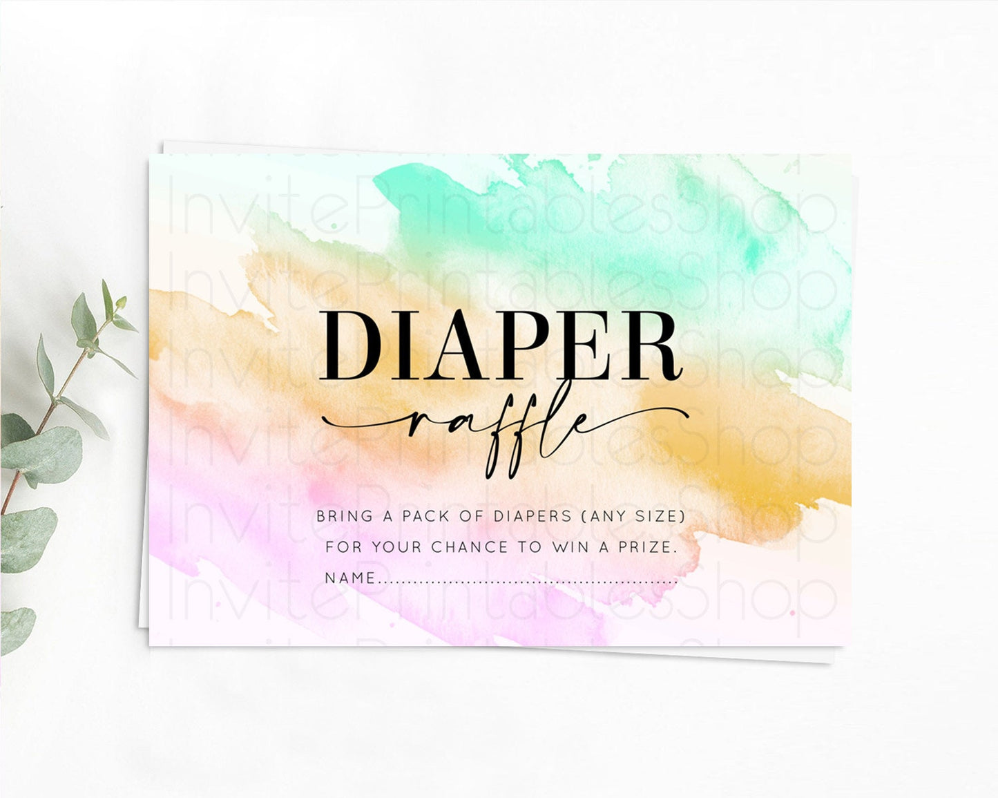 Pastel Diaper Raffle Card Pastel Rainbow Diaper Raffle Insert Colorful Ombre Watercolor Diaper Ticket Confetti Glitter Raffle Game D10962