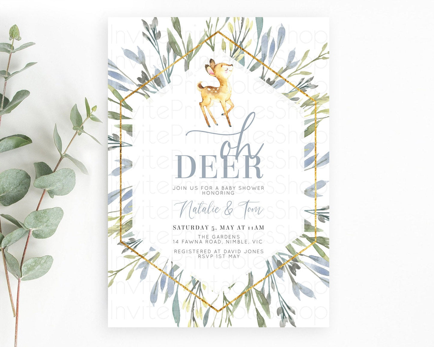 Fawn Baby Shower Invitation Deer Baby Shower Invites Enchanted Forest Theme Butterfly Pastel Flowers Whimsical Baby Shower D10400