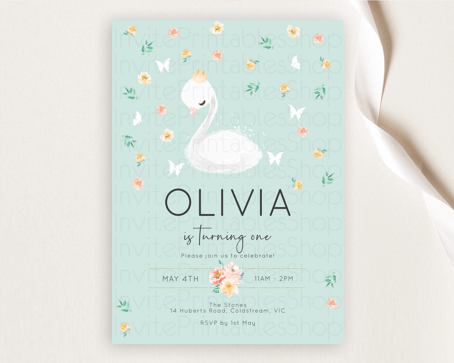 Swan Birthday Invitation Swan Princess Ballet Invitation Enchanted Forest Swan Lake Party Secret Garden Watercolour Pastel Floral D10905