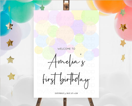 Rainbow Welcome Sign Pastel Welcome Board Pastel Rainbow Confetti Welcome Sign Colorful Bubbles Pastel First Birthday Welcome Sign D10229