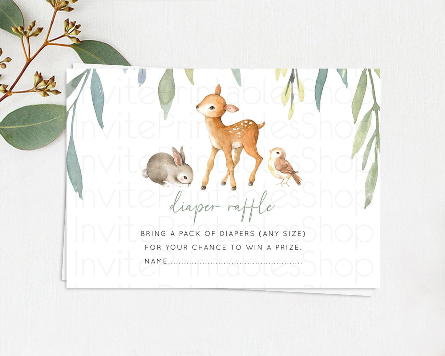 Fawn Diaper Raffle Card Deer Diaper Insert Floral Deer Diaper Ticket Enchanted Forest Butterfly Pastel Baby Shower Raffle Game D10919
