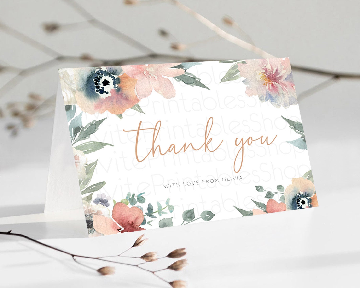 Editable Secret Garden Thank You Wildflower Thank You Card Pastel Flower Gar
