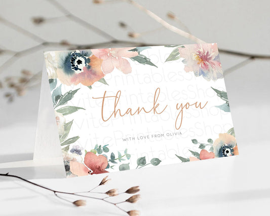 Editable Secret Garden Thank You Wildflower Thank You Card Pastel Flower Gar