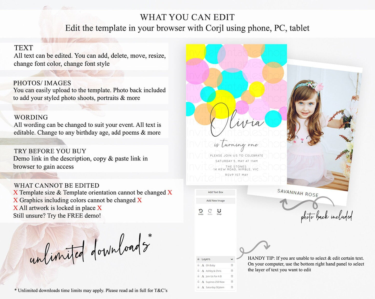 Pastel Birthday Invitation Pastel Confetti Birthday Invitation Bubbles Invitation Colorful Rainbow Confetti 2nd 1st First Birthday D10896