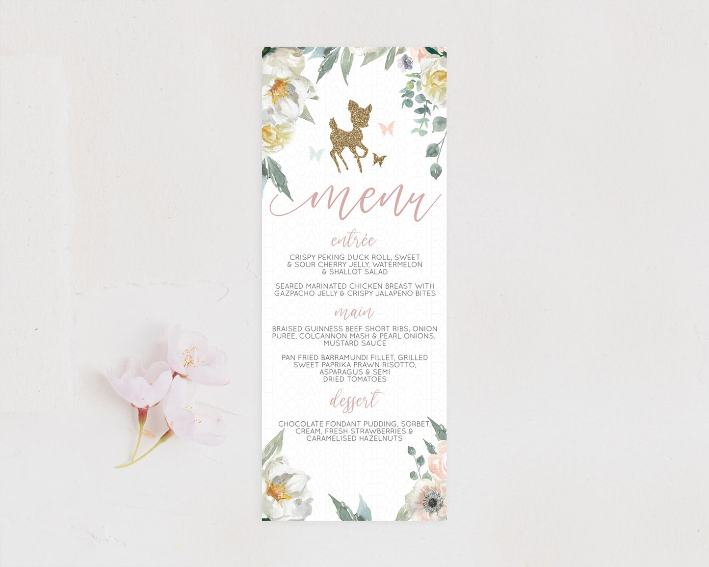 Fawn Menu Deer Menu Template Pastel Floral Deer Table Decor Enchanted Forest Butterfly Floral Dinner Dessert Menu Party Food Menu D10120