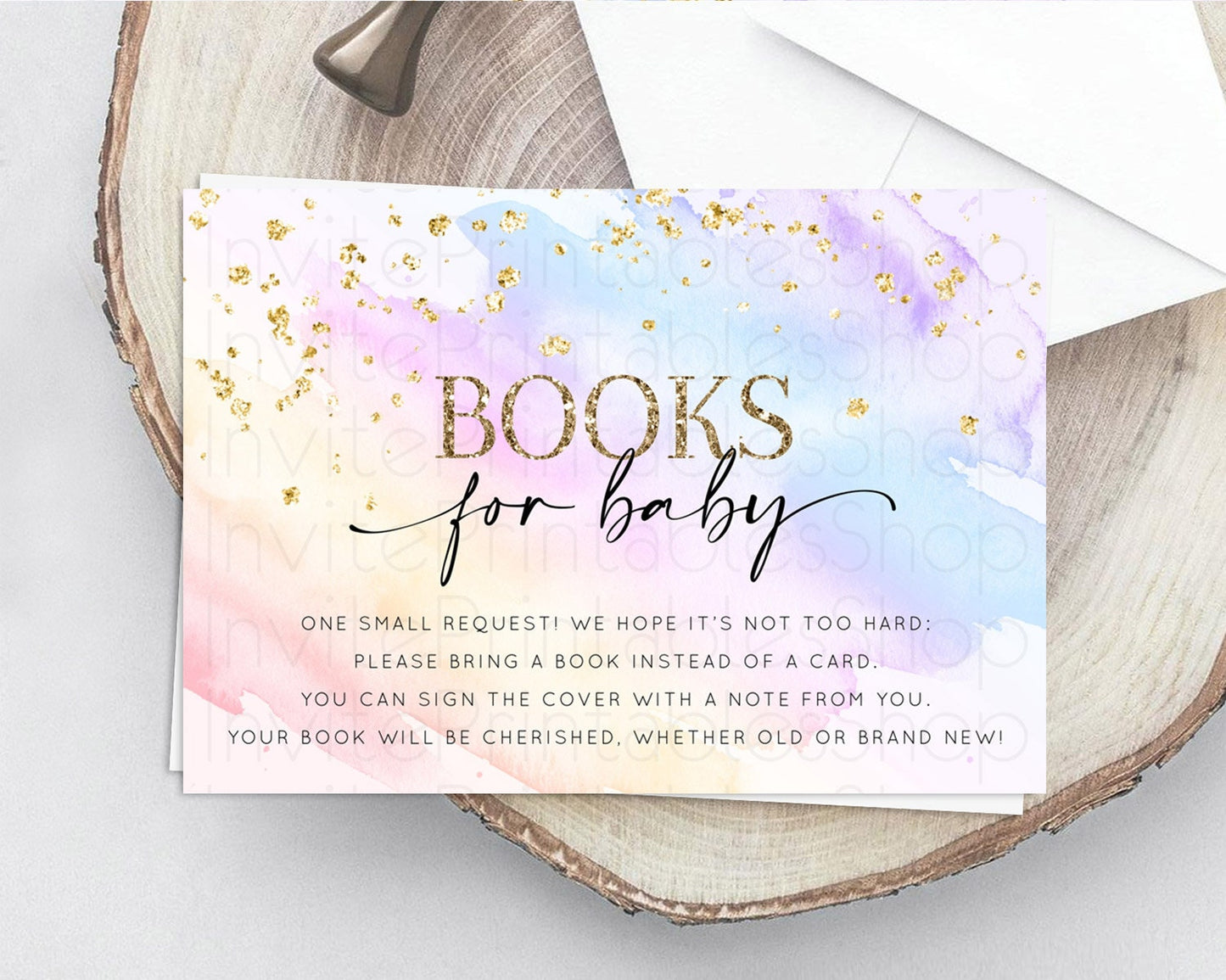 Pastel Books For Baby Card Pastel Rainbow Book Insert Colorful Ombre Watercolor Book Card Confetti Glitter Baby Book Poem Request D10635