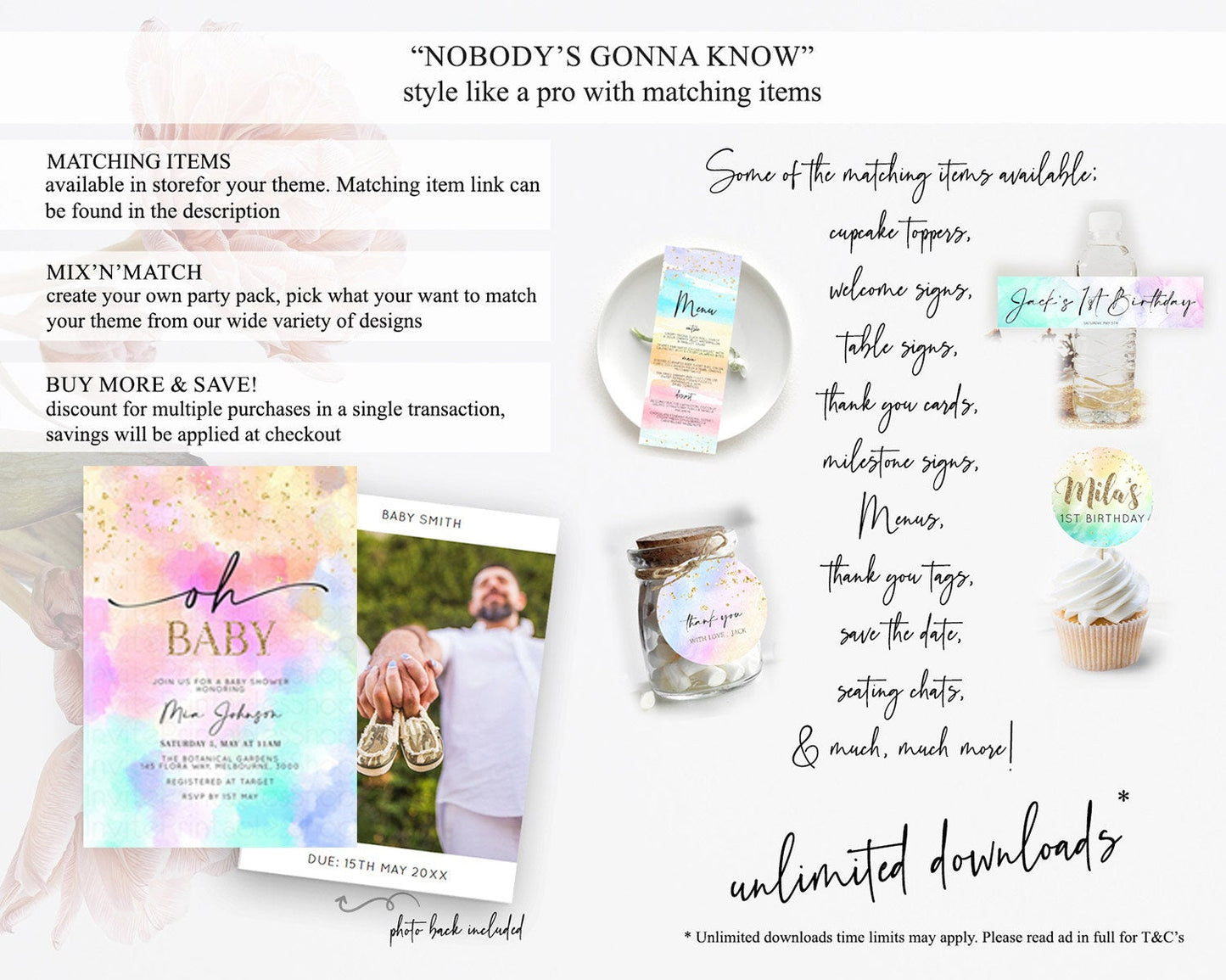 Pastel Baby Shower Invitation Rainbow Baby Shower Invitation Colorful Pastel Watercolor Invitation Gold Glitter Sprinkles Ombre D10667
