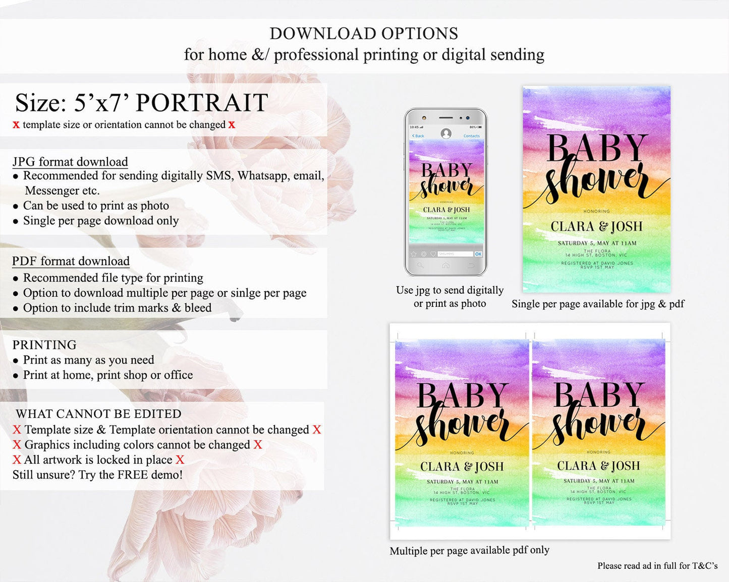 Pastel Baby Shower Invitation Rainbow Baby Shower Invitation Colorful Pastel Watercolor Invitation Gold Glitter Sprinkles Ombre D10524