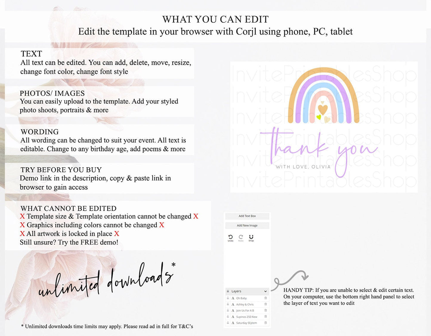 Pastel Rainbow Thank You Boho Rainbow Thank You Card Rainbow Birthday Thank You Cards Pastel Rainbow Teacher Thank You Card Template D10238