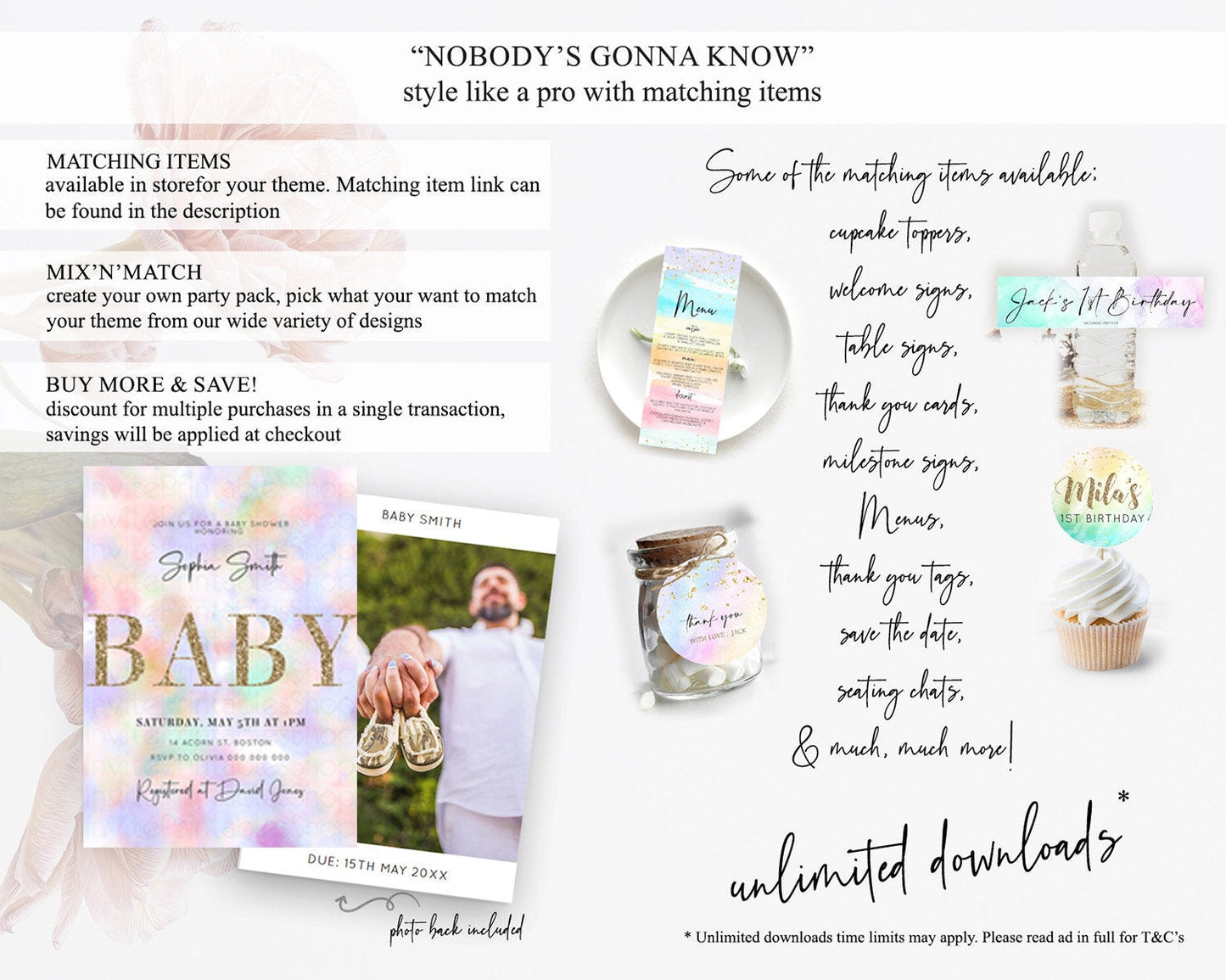 Pastel Baby Shower Invitation Rainbow Baby Shower Invitation Colorful Pastel Watercolor Invitation Gold Glitter Sprinkles Ombre D10697