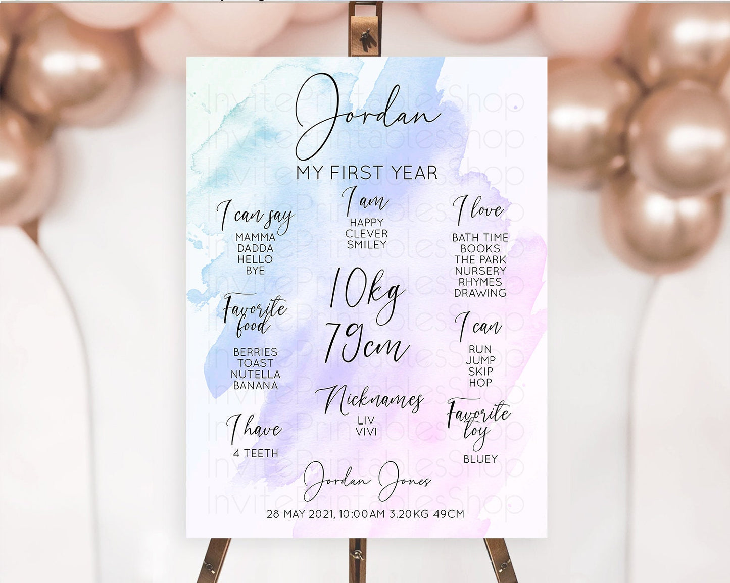 Purple First Birthday Milestone Poster Purple Watercolor Milestone Board Pastel Purple Watercolor Splash Milestone Sign 1st Birthday D10165