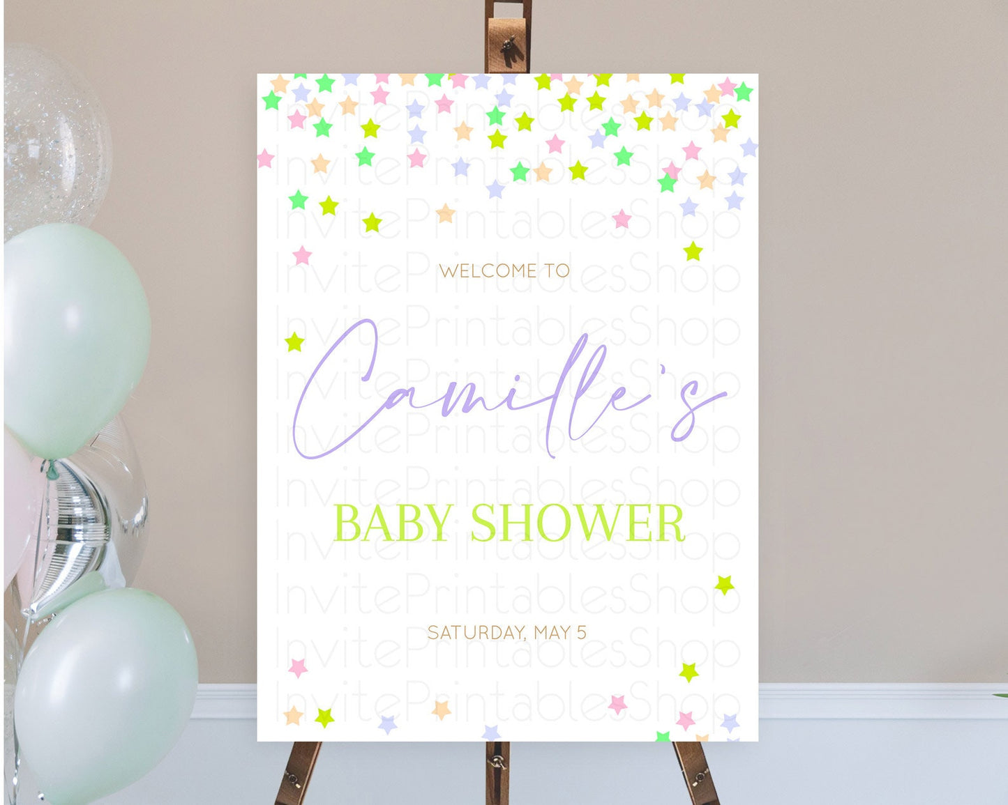 Star Baby Shower Welcome Board Pastel Stars Welcome Sign Shooting Star Rainbow Colorful Confetti Twinkle Little Star Welcome Sign D10396