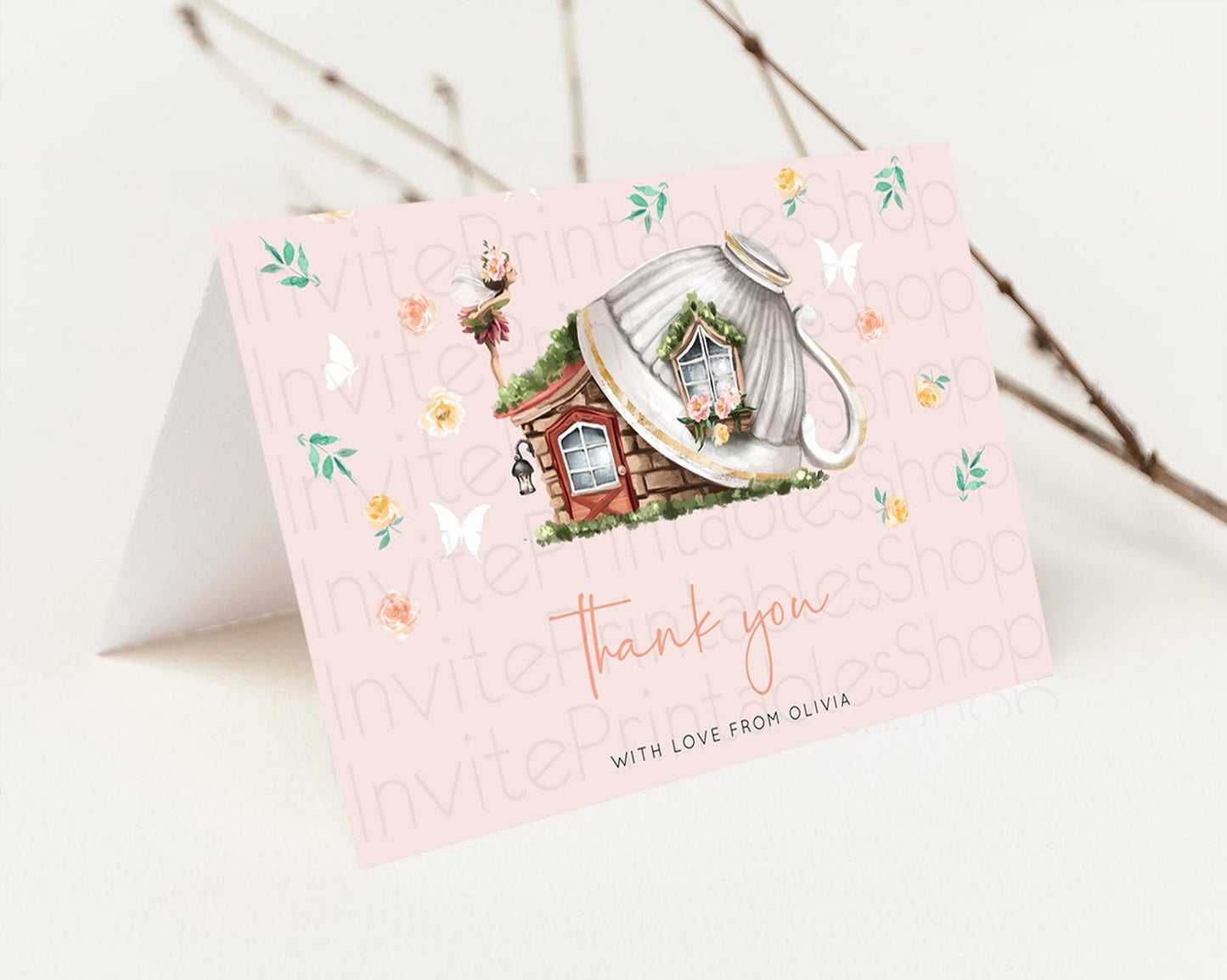 Fairy Thank You Fairy Thank You Card Enchanted Garden Pastel Butterfly Birthday Thank You Floral Secret Garden Teacher Thank You D10384