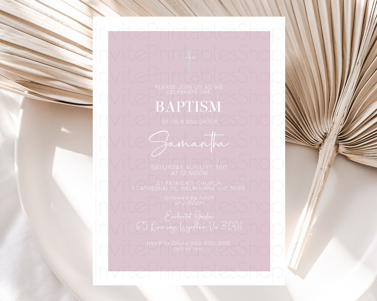 Pink Baptism Invitation Plain Pink Baptism 1st Birthday Invitation Minimalist Pastel Pink Christening Invitation Holy Communion D10940