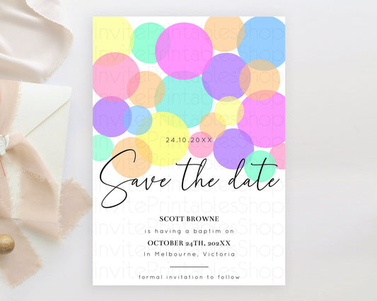 Pastel Confetti Save The Date Template Rainbow Colorful Sprinkles Party For 1st Birthday Baptism Baby Shower Wedding Bridal Shower D10888