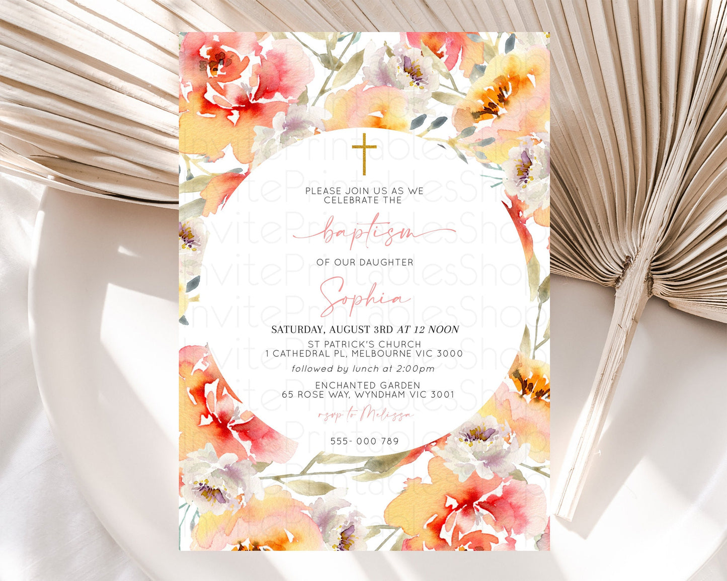 Secret Garden Baptism Invitation Wildflower Baptism Birthday Invite Pastel Flowers Christening Invite Enchanted Garden Boho Floral  D10280