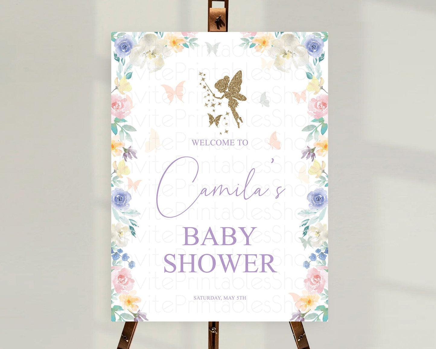 Fairy Baby Shower Welcome Sign Fairy Welcome Board Enchanted Garden Pastel Floral Butterfly Decor Secret Garden Fairy Welcome Sign D10761