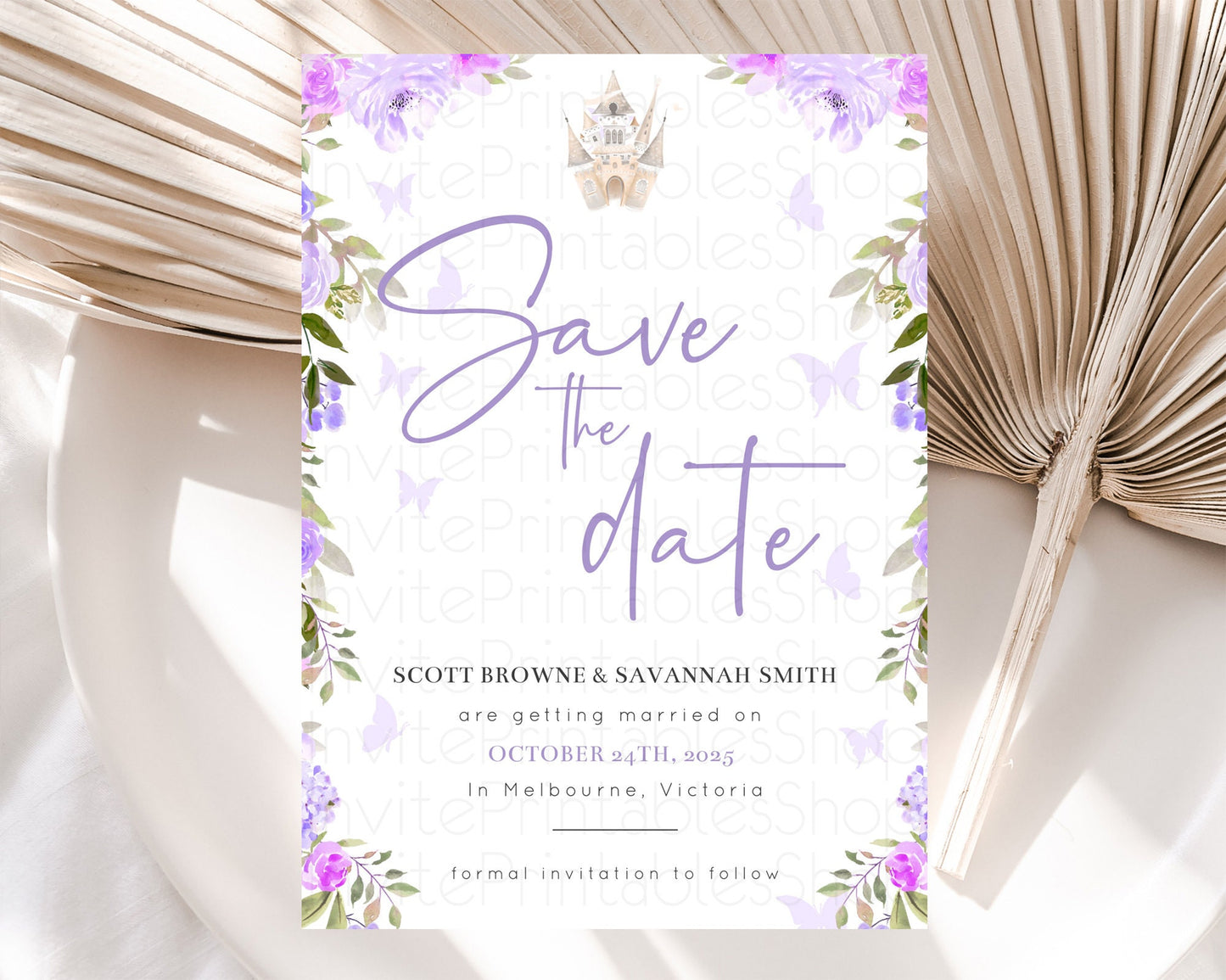 Princess Save The Date Template Secret Garden Enchanted Castle Pastel Floral Royal Party For 1st Birthday Baptism Baby Shower D10339