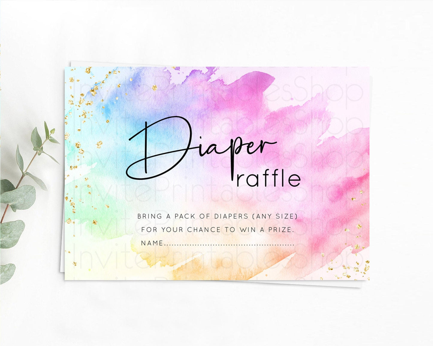 Pastel Diaper Raffle Card Pastel Rainbow Diaper Raffle Insert Colorful Ombre Watercolor Diaper Ticket Confetti Glitter Raffle Game D10449