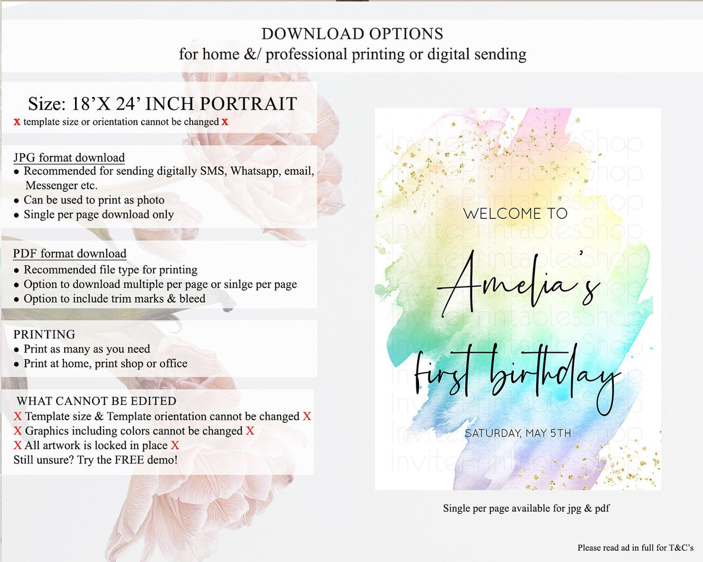Pastel Welcome Sign Pastel Rainbow Welcome Sign Colorful Rainbow Confetti Watercolor Glitter Pastel First Birthday Welcome Sign D10279