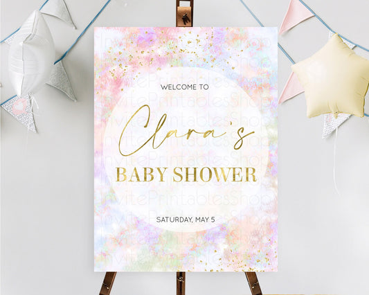 Editable Pastel Baby Shower Welcome Sign Pastel Rainbow Welcome Sign Colorfu