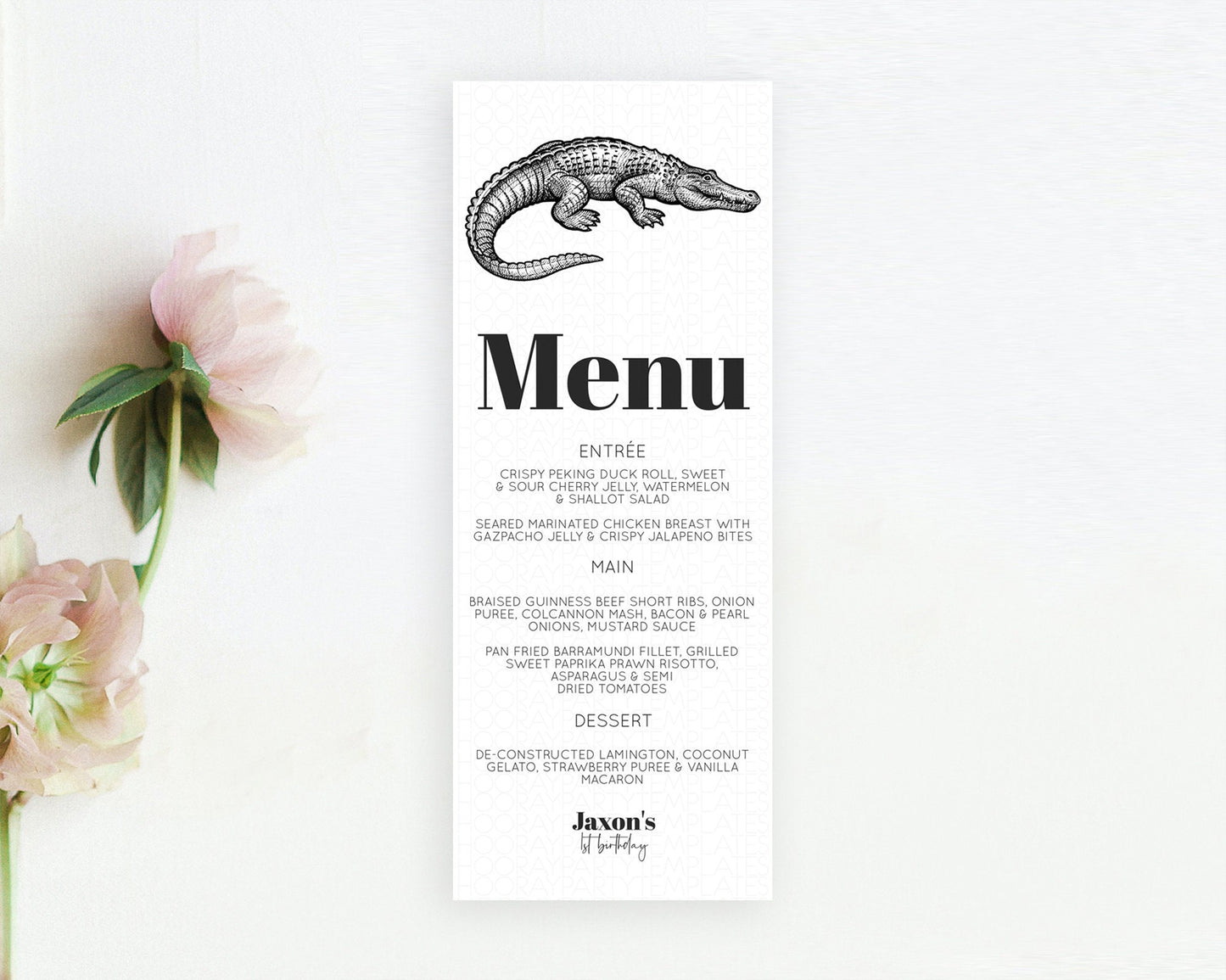 Crocodile Menu Alligator Menu Template Croc Gator Table Decor Croc Gator Dinner Dessert Menu Croc Gator Birthday Party Food Menu D10286