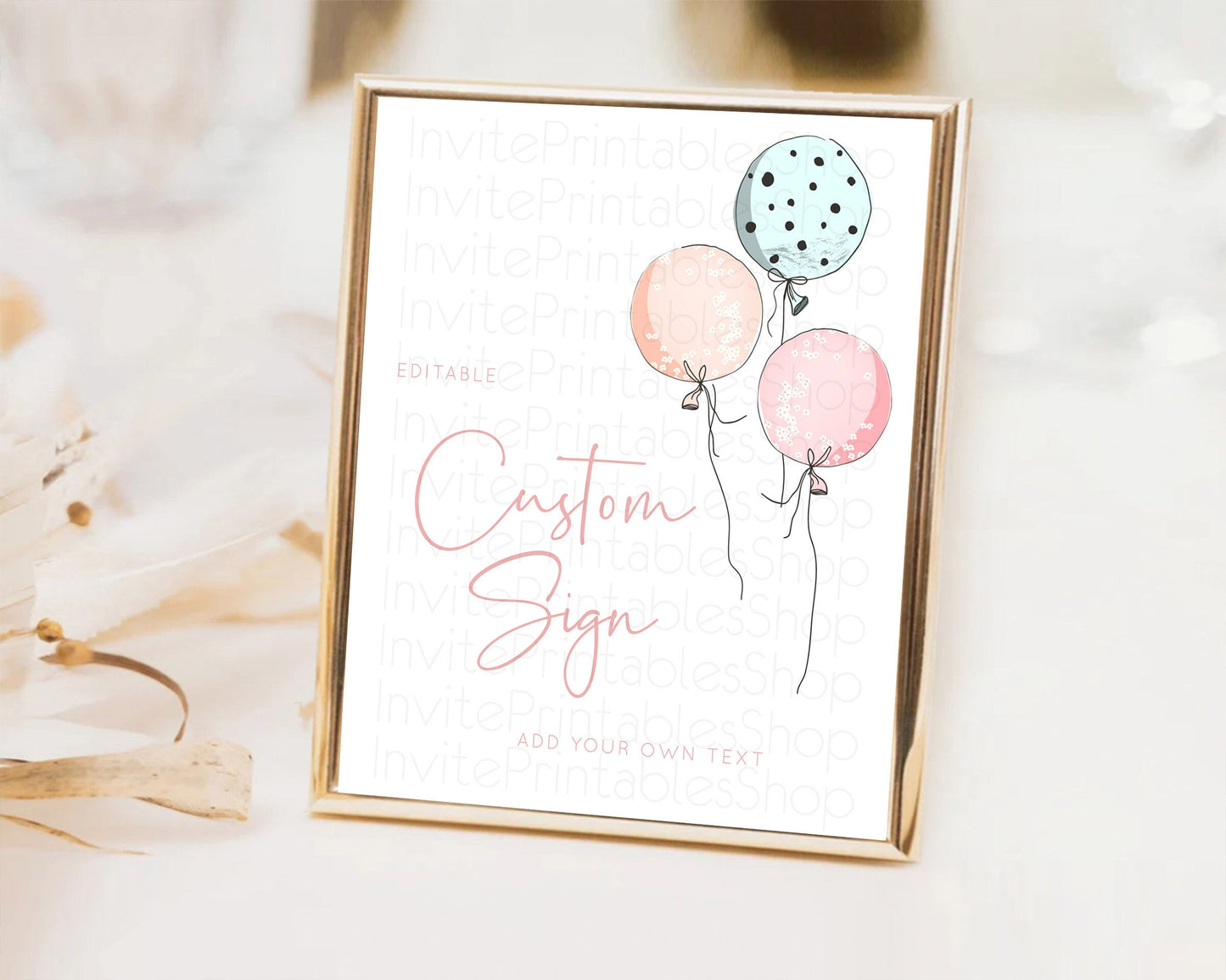 Editable Pastel Balloons Sign Template Rainbow Confetti Balloon Party Colorf