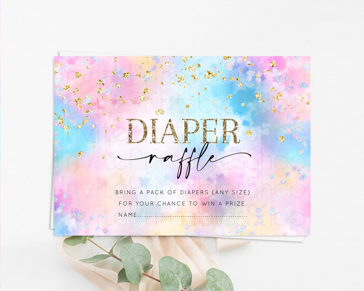 Pastel Diaper Raffle Card Pastel Rainbow Diaper Raffle Insert Colorful Ombre Watercolor Diaper Ticket Confetti Glitter Raffle Game D10607