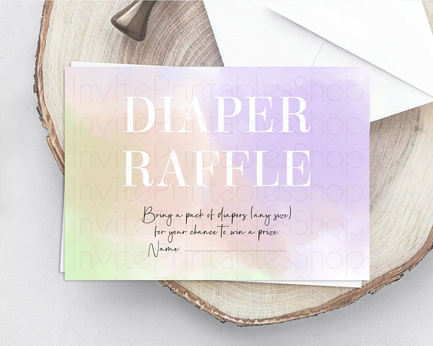 Pastel Diaper Raffle Card Pastel Rainbow Diaper Raffle Insert Colorful Ombre Watercolor Diaper Ticket Confetti Glitter Raffle Game D10371