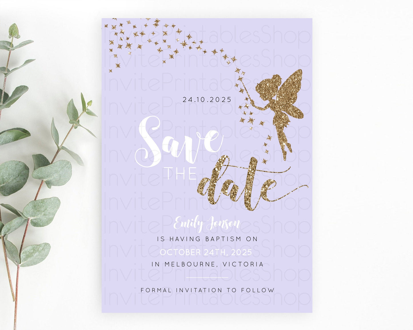 Fairy Save The Date Template Enchanted Garden Pastel Floral Butterfly Party Secret Garden Birthday Baptism Baby Shower Bridal Shower D10389