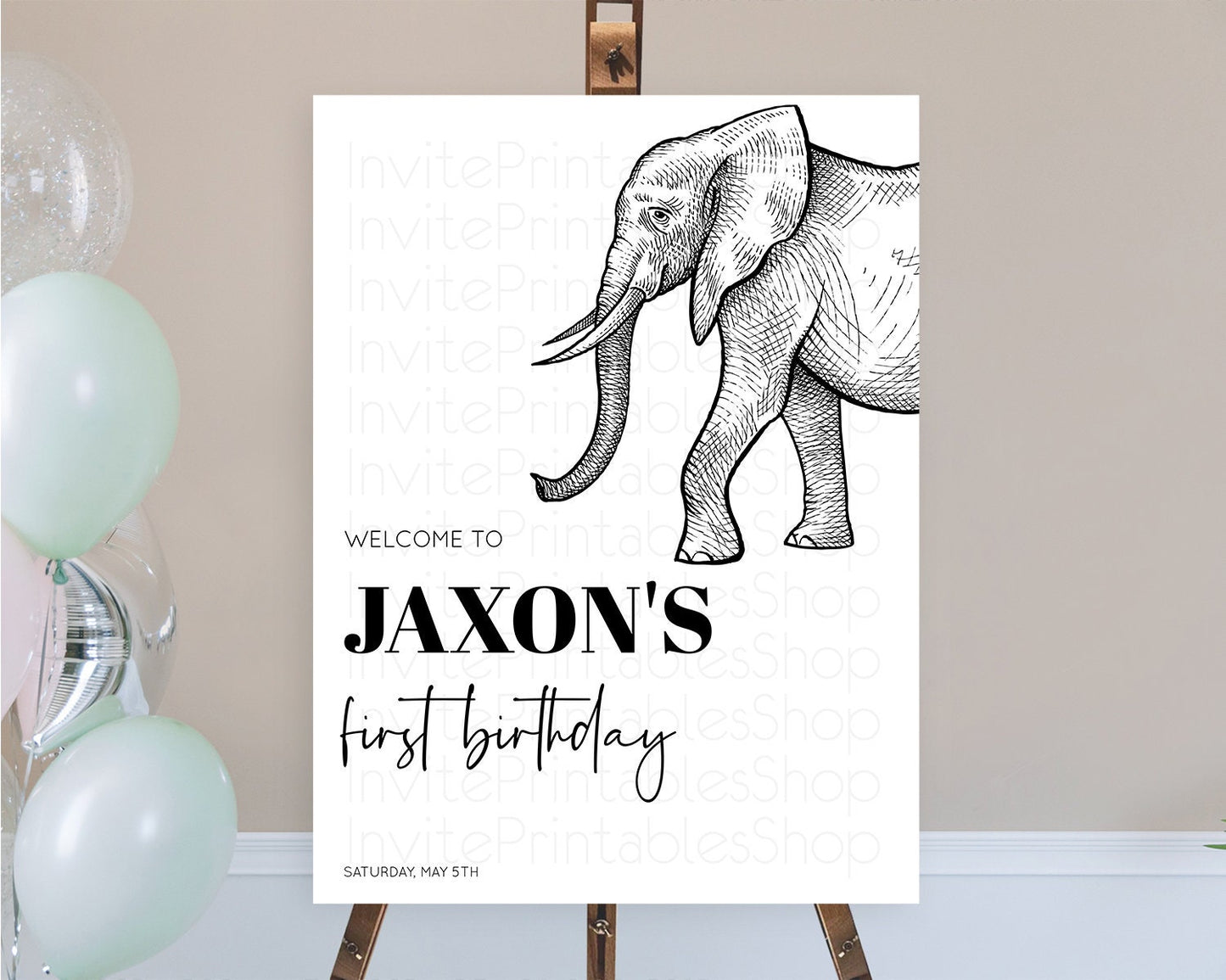 Elephant Welcome Sign Elephant Welcome Board Elephant Party Welcome Poster Safari Party Decor Elephant First Birthday Welcome Sign D10248