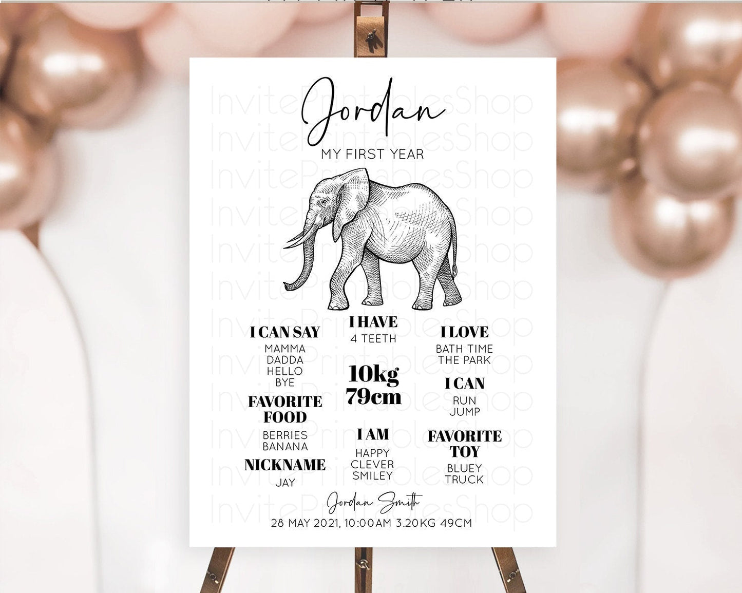 Elephant First Birthday Milestone Board Elephant Milestone Poster One Wild Year Safari Adventure Elephant Zoo Birthday Welcome Sign D10248