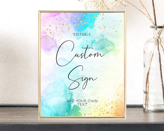 Editable Pastel Sign Ombre Table Sign Decor Pastel Ombre Rainbow Watercolor