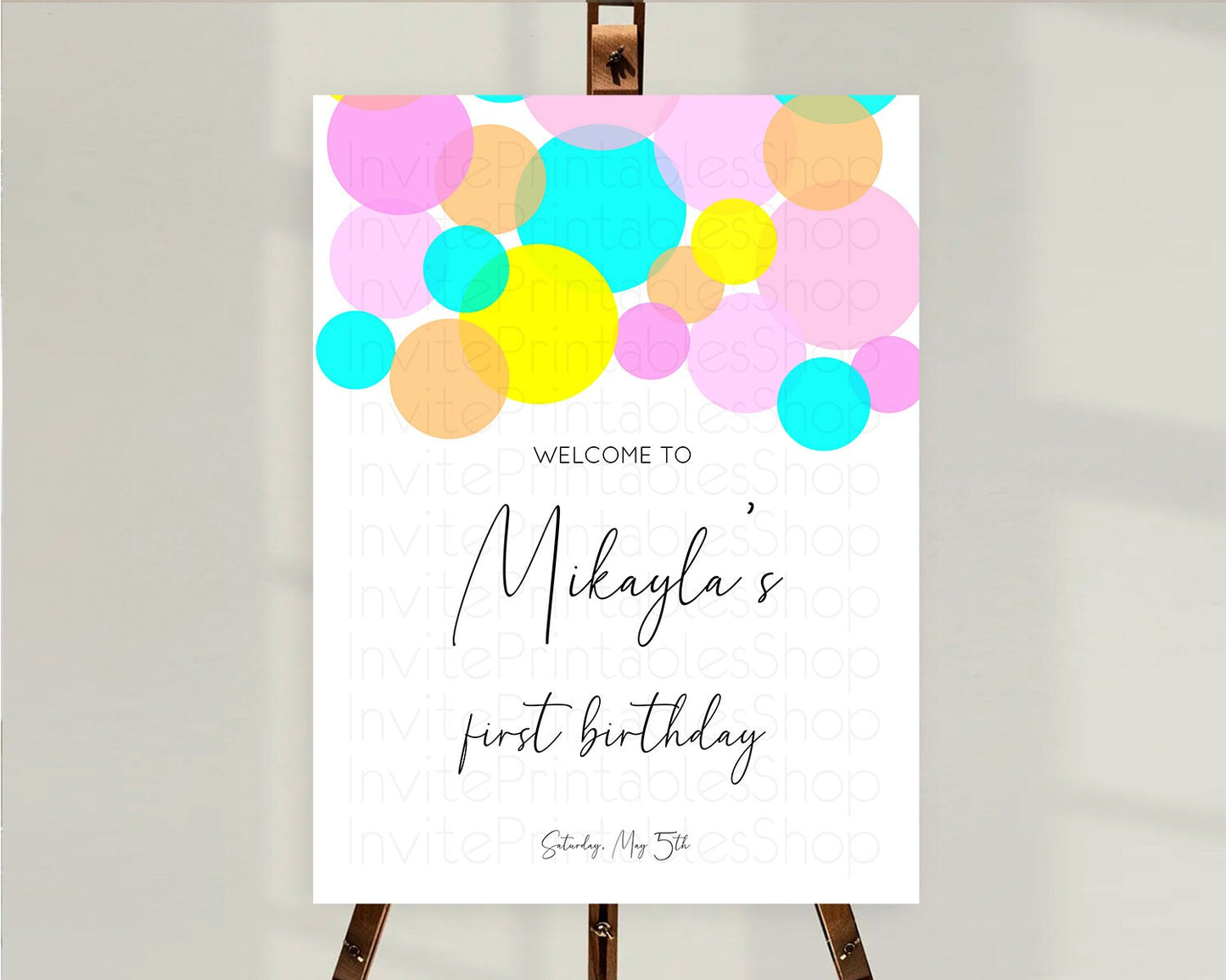 Rainbow Welcome Sign Pastel Welcome Board Pastel Rainbow Confetti Welcome Sign Colorful Bubbles Pastel First Birthday Welcome Sign D10896